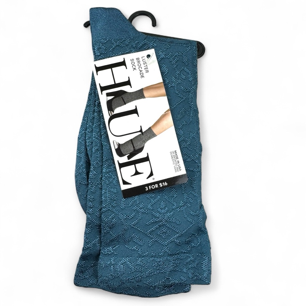 Hue Womens Atlantis Blue‎ Luster Brocade Socks One Size Fits Most